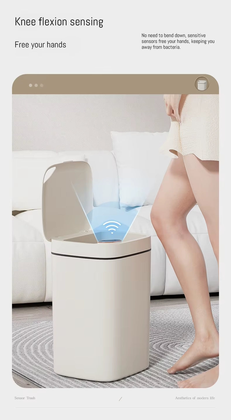 16L Smart Bathroom Trash Can White Non-Contact Narrow Smart Sensor Trash Can Smart Home Automatic Bagging Electronic Trash Can